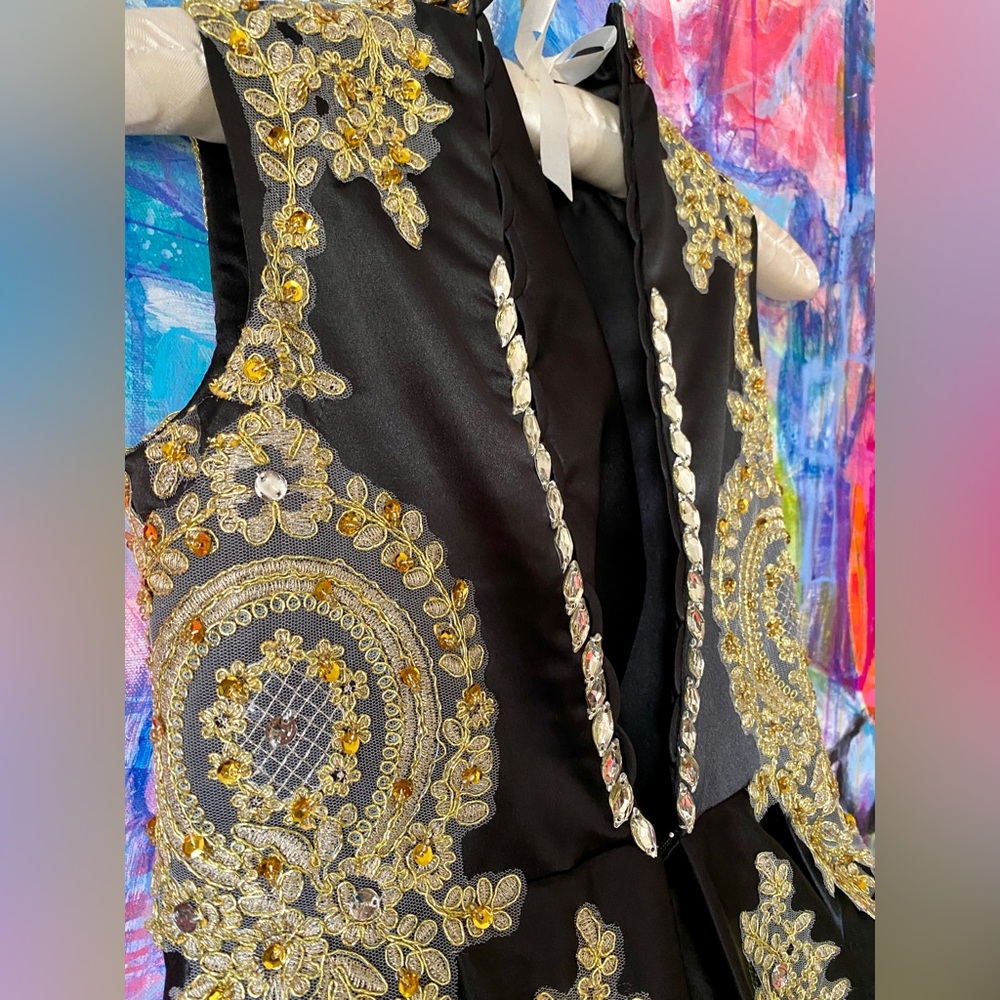 Stunning Black Gold Custom Hand crafted FORMAL Cocktail Evening Wedding DRESS ❤️ - Picture 6 of 13